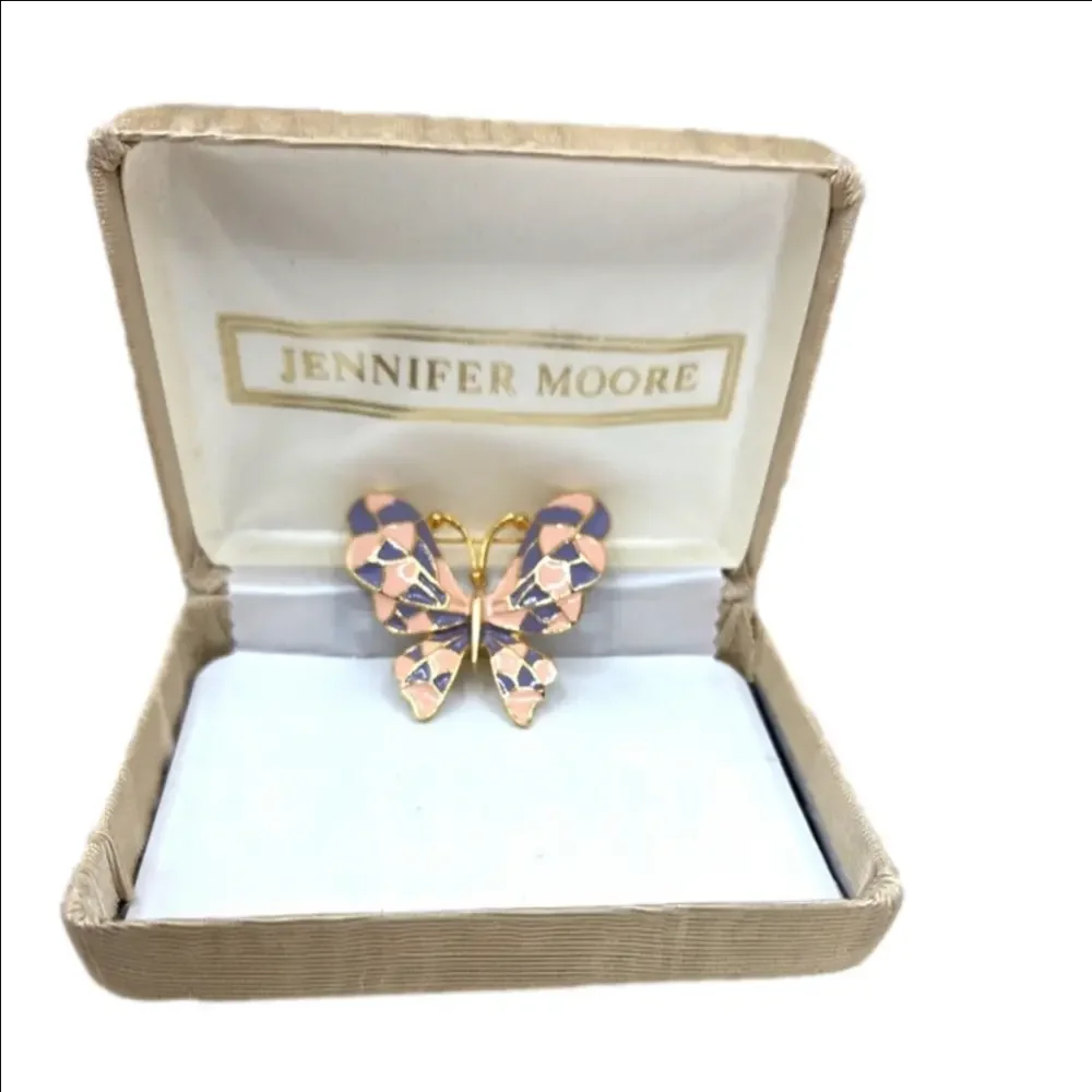 Jennifer Moore Butterfly Brooch Pin Gold Tone Pink Purple Enamel